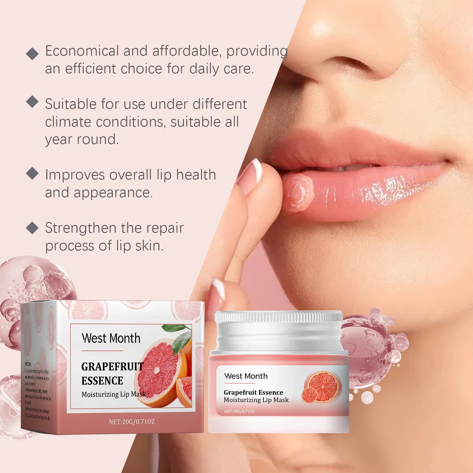 West Month 20g Grapefruit Moisturizing Lip Mask Nourish Lip Shiny Anti Cracking Remove Dead Skin Hydrating Plump Lip Mask