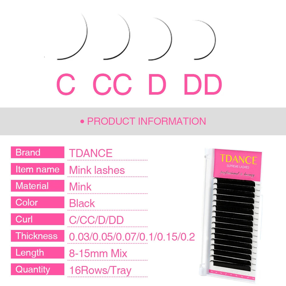 TDANCE Classic Eyelash Extension 16 Rows Soft Faux Mink Lashes Russian Volume Makeup Eyelashes Professionals Individual Eye Lash
