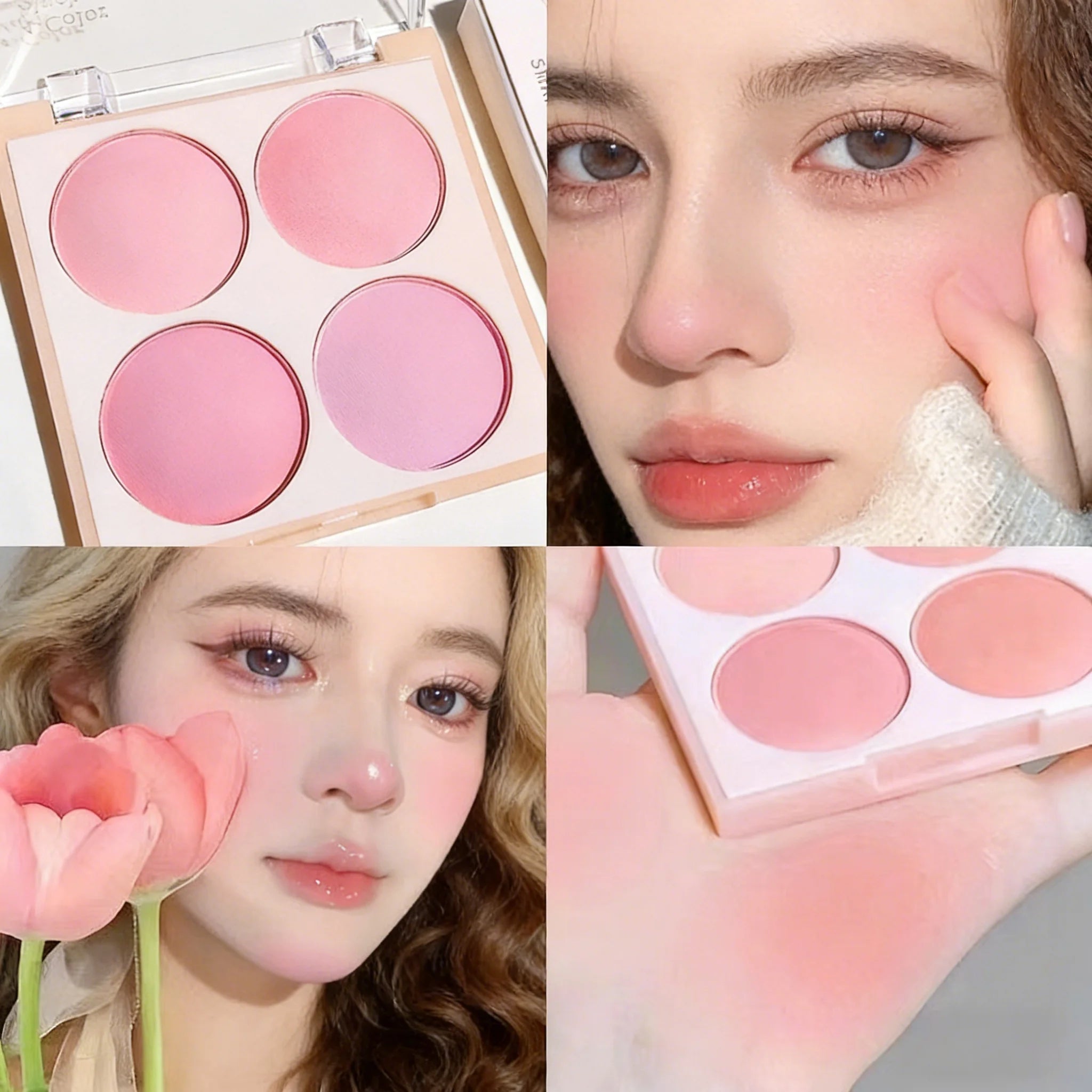 3 Pcs 4 Colors Matte Blush Powder Set Blush Powder Face Makeup Set Low Saturation Soft Blush Lighten Create Three-Dimensional