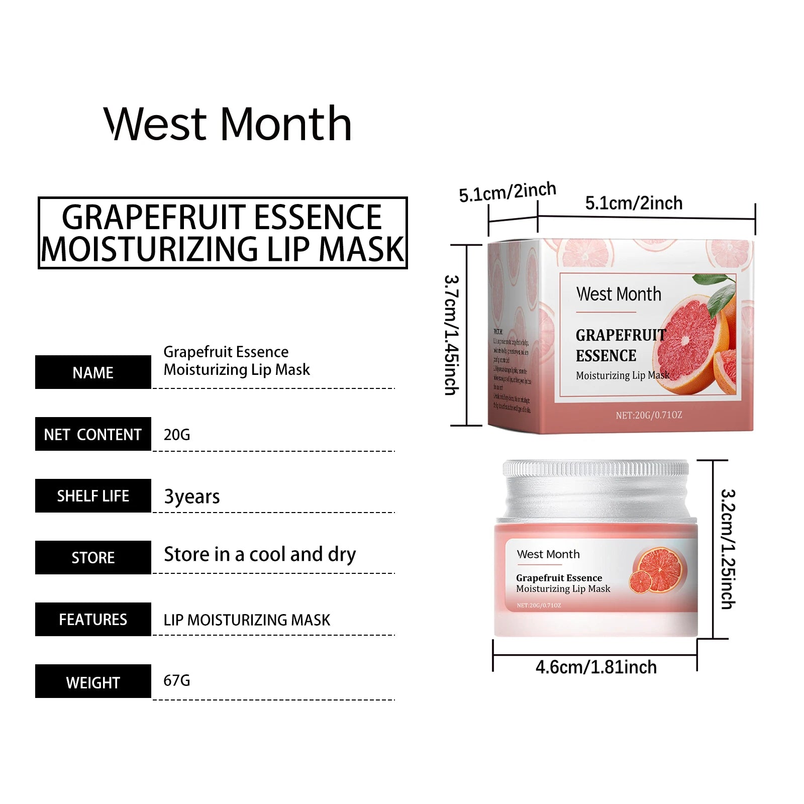 West Month 20g Grapefruit Moisturizing Lip Mask Nourish Lip Shiny Anti Cracking Remove Dead Skin Hydrating Plump Lip Mask