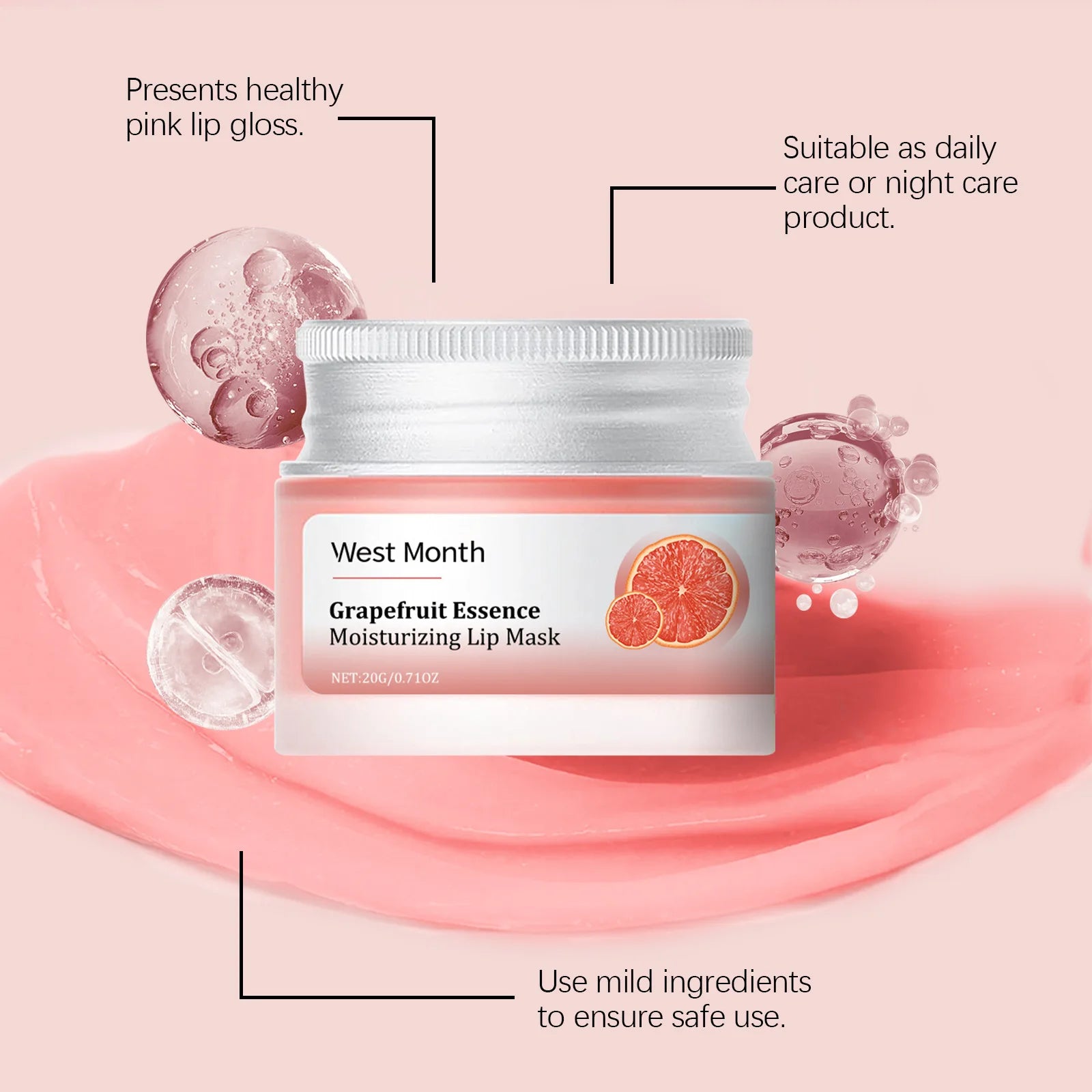 West Month 20g Grapefruit Moisturizing Lip Mask Nourish Lip Shiny Anti Cracking Remove Dead Skin Hydrating Plump Lip Mask