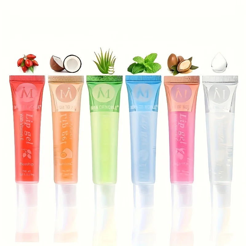 6Pcs/Set, Moisturizing Clear Lip Gloss, Rosehip, Argan, Peppermintaloe, Coconut Flavor, Translucent Plumping Lip Oils Gift Set