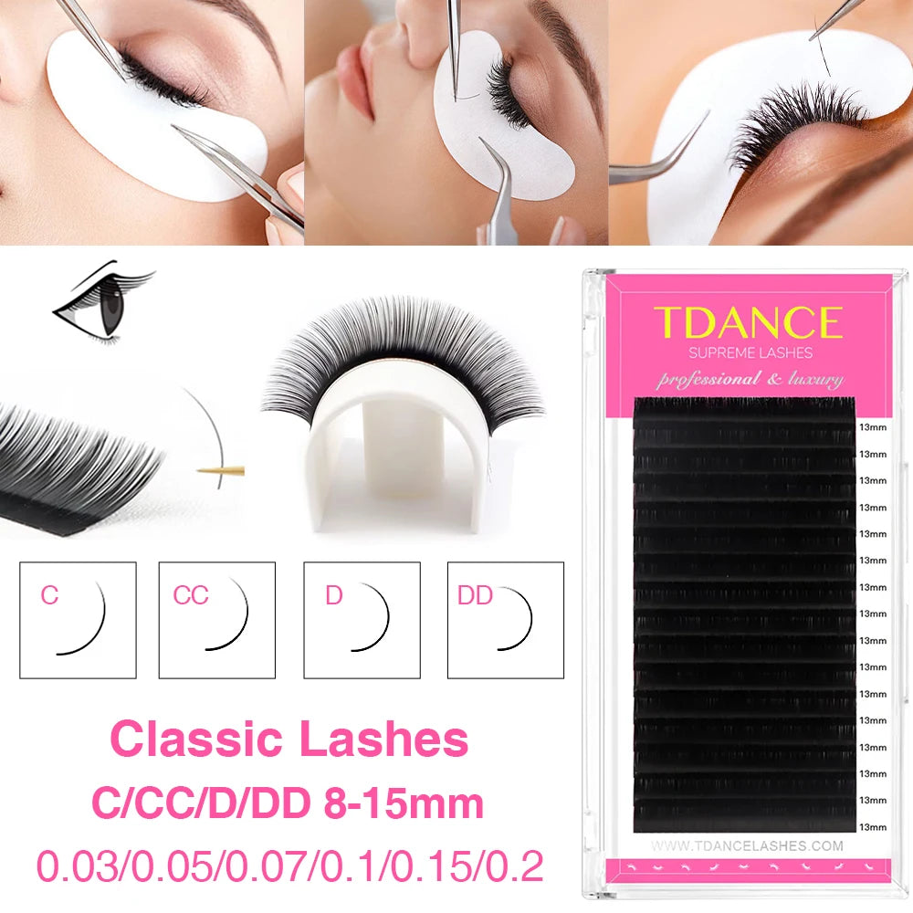 TDANCE Classic Eyelash Extension 16 Rows Soft Faux Mink Lashes Russian Volume Makeup Eyelashes Professionals Individual Eye Lash