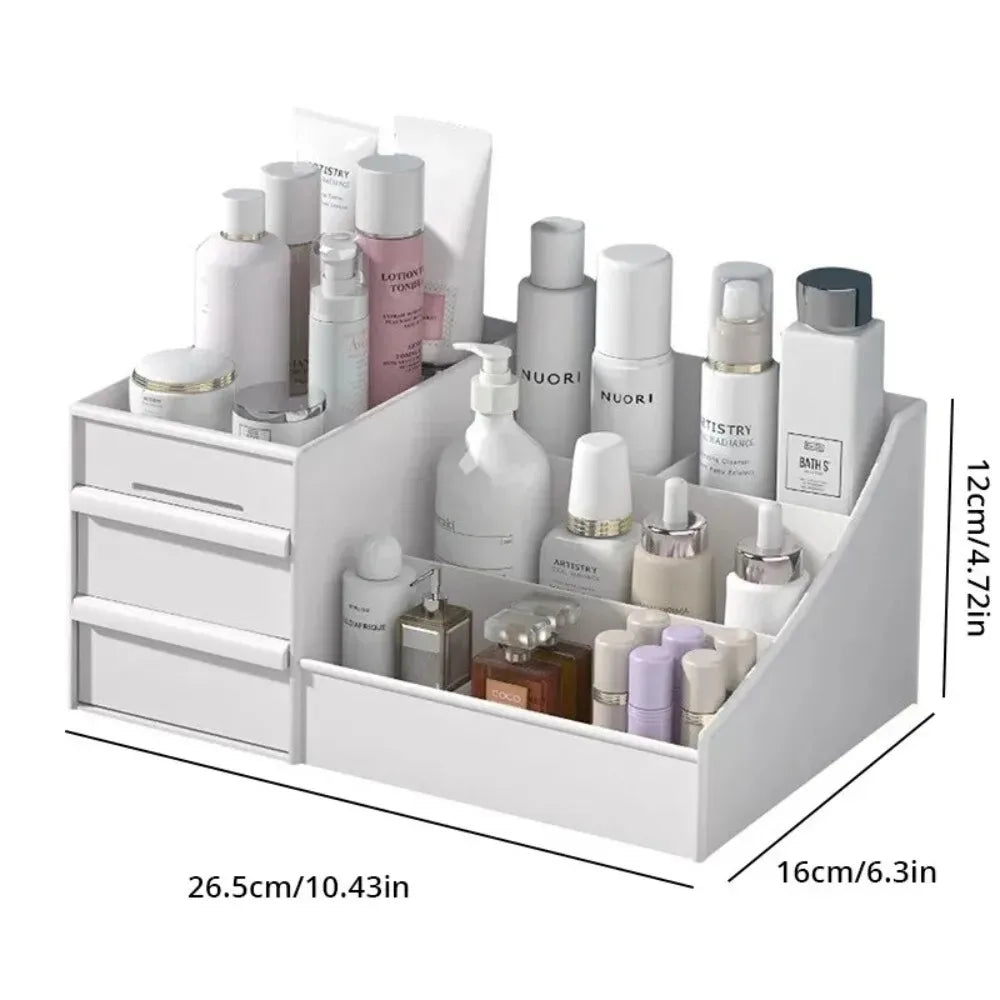 White Drawer Makeup Organizer Box, Plastic Cosmetic Storage for Vanity, Desk, Dorm, Skincare & Dressing Table