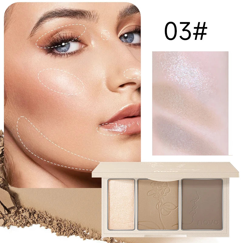 3-In-1 Contouring Powder - Easy To Blend, Highlight And Contour Palette, Ultra-Fine And Long-Lasting, Complexion-Enhancing Shade