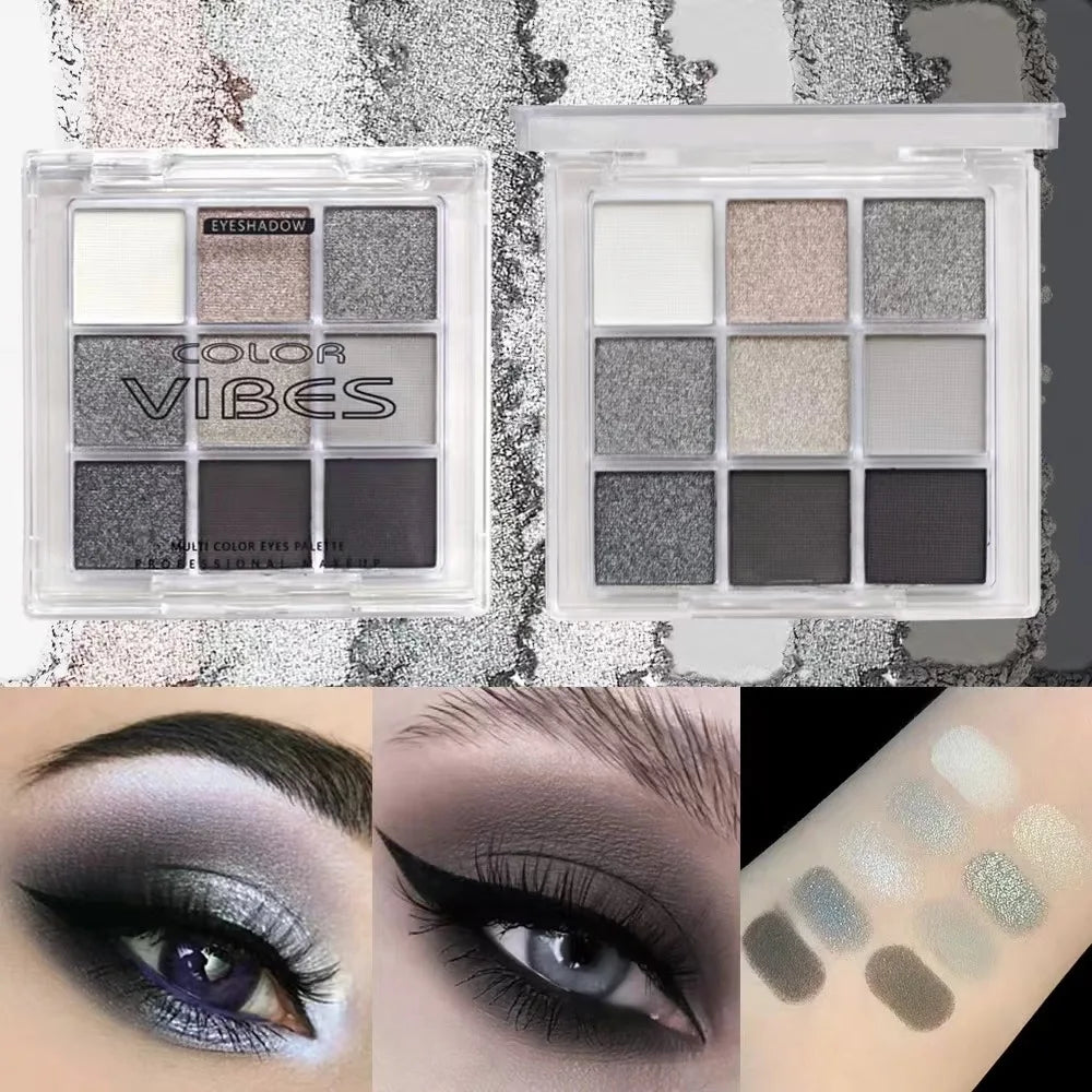 9-Color Eyeshadow Palette - Purple Matte & Shimmer Glitter