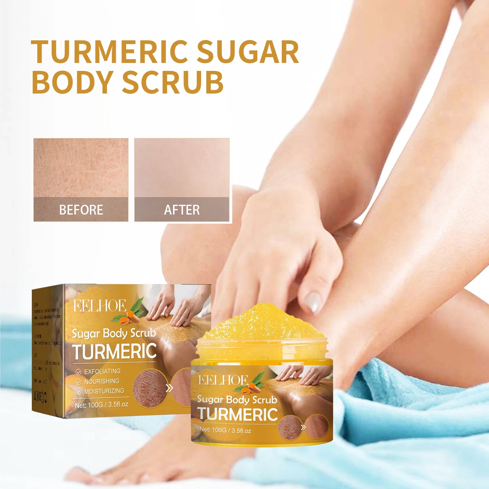 EELHOE Organic Scrub Refresh Exfoliating Nourish Moisturize Clean Cuticle Skin Care Body Whitening Turmeric Sugar Body Scrub