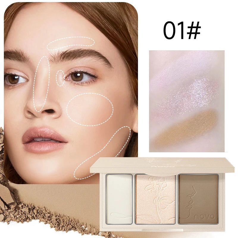 3-In-1 Contouring Powder - Easy To Blend, Highlight And Contour Palette, Ultra-Fine And Long-Lasting, Complexion-Enhancing Shade