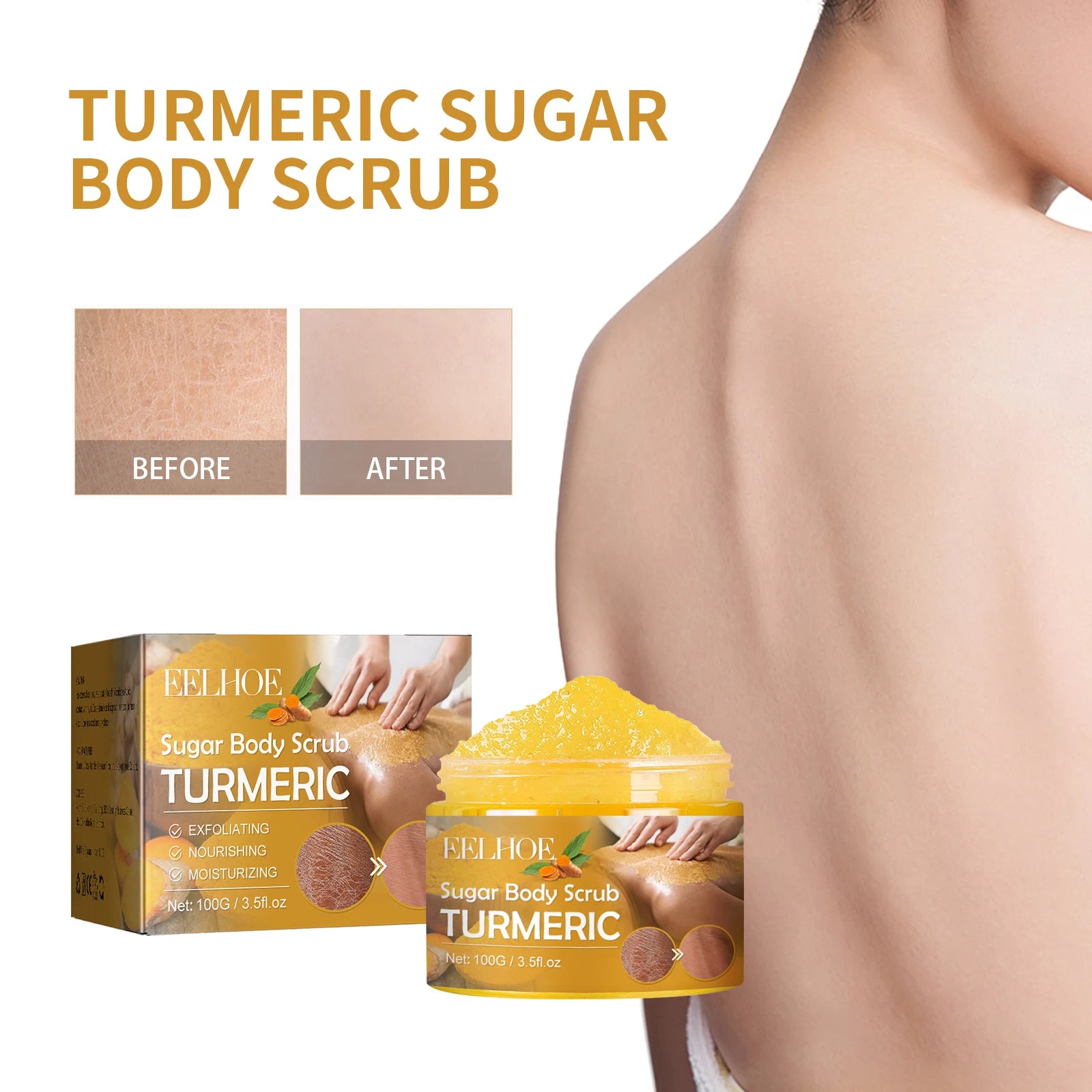 EELHOE Organic Scrub Refresh Exfoliating Nourish Moisturize Clean Cuticle Skin Care Body Whitening Turmeric Sugar Body Scrub