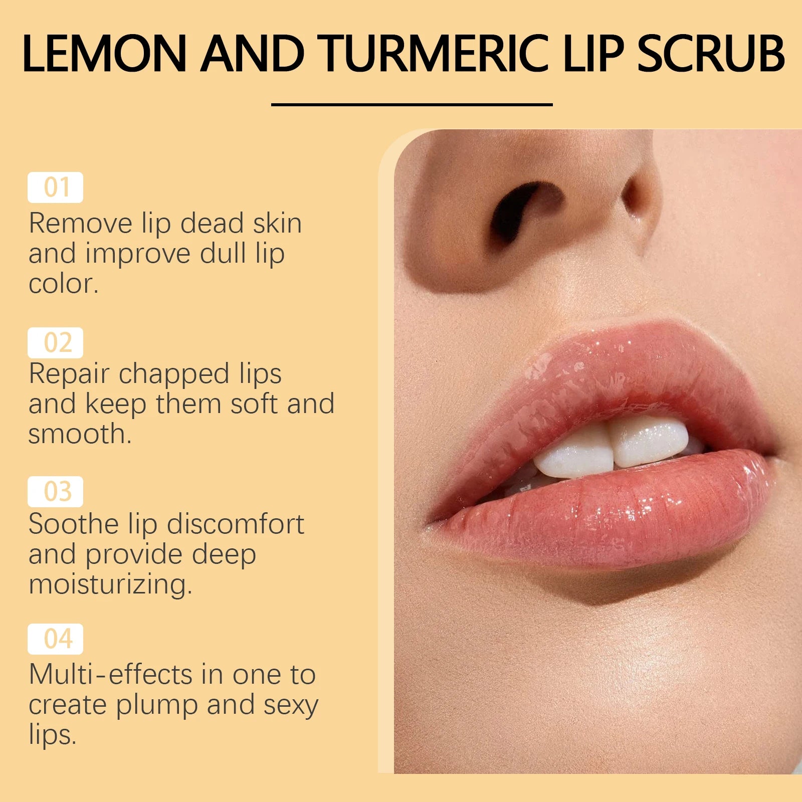 Hoygi 100g Turmeric Lemon Lip Scrub Moisturizing Lip Care Gentle Exfoliating Plumping Remove Dead Skin Nourish Chapped Lip Scrub