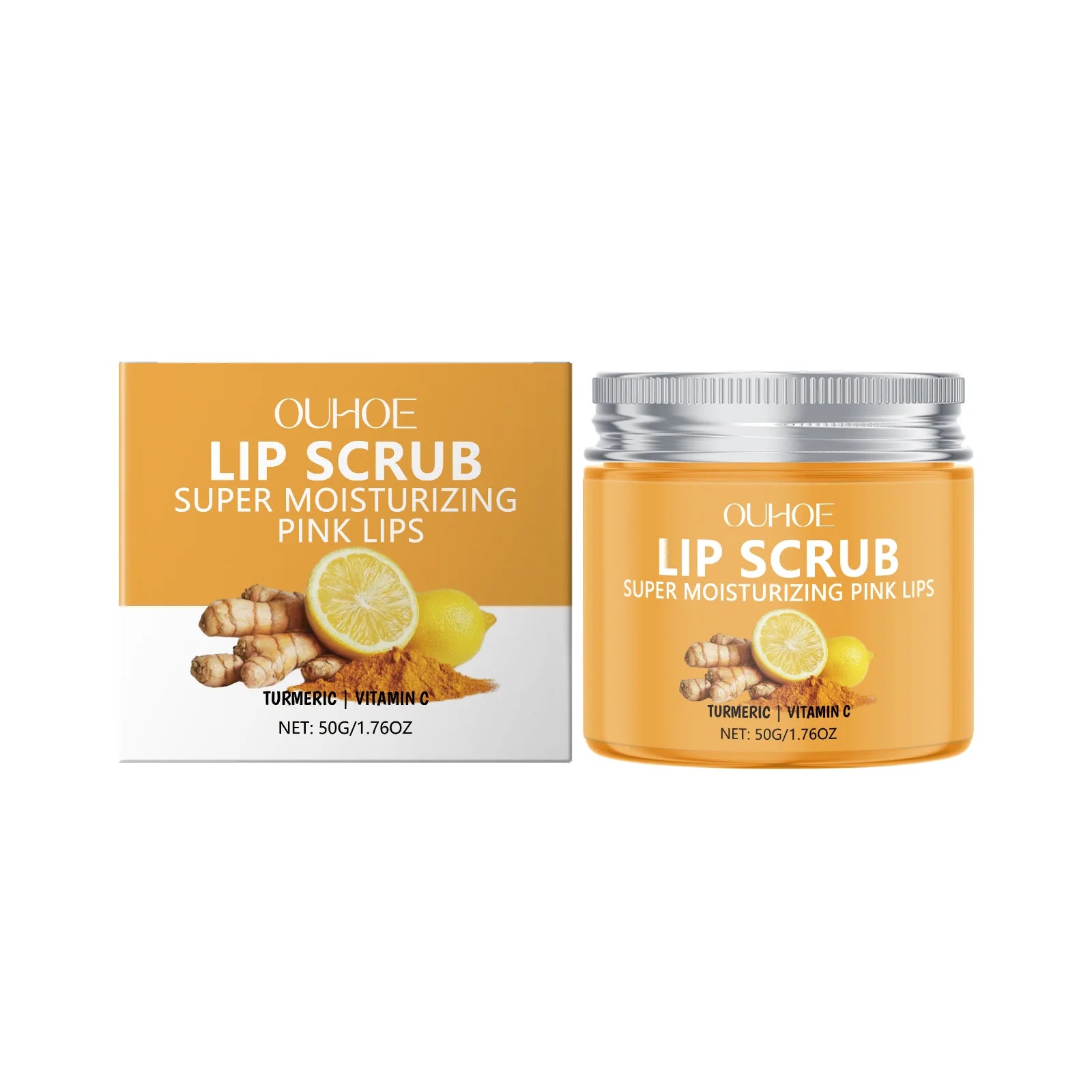 Ouhoe 50g Turmeric Lip Scrub Moisturizing Clean Dead Skin Exfoliating Plumping Lip Improve Dry Anti Crack Nourishing Lip Scrub