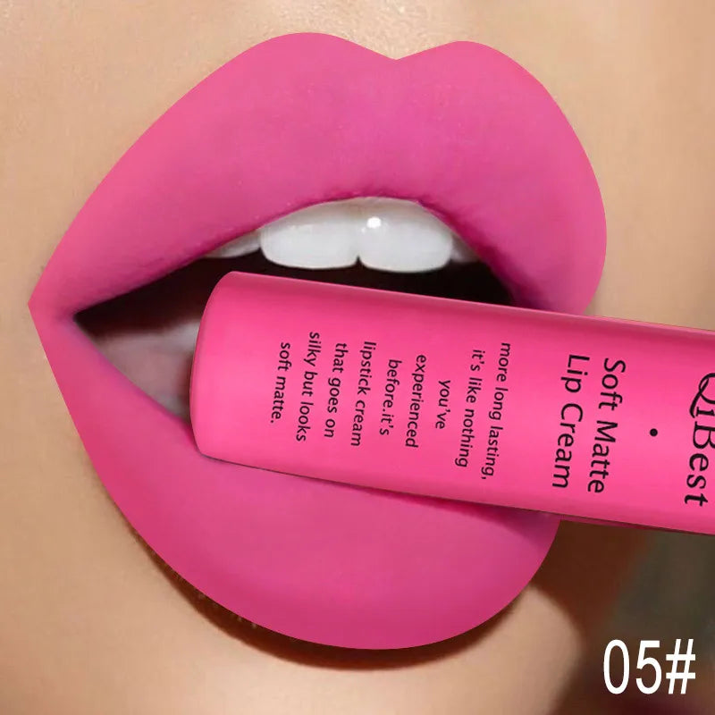 QIBEST Matte Liquid Lipstick Sexy Red Black Nude Lipgloss Waterproof Long Lasting Velvet Lip Gloss Makeup Lip Stain Tint 34Color