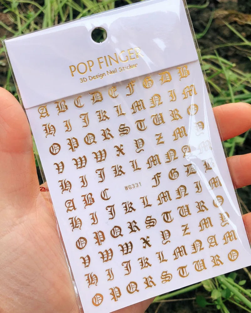 Nail Art Stickers Alphabet Sticker Letter Stickers Transfers Black Old English Font Letter Goth Gothic Nail Sticker Decoration