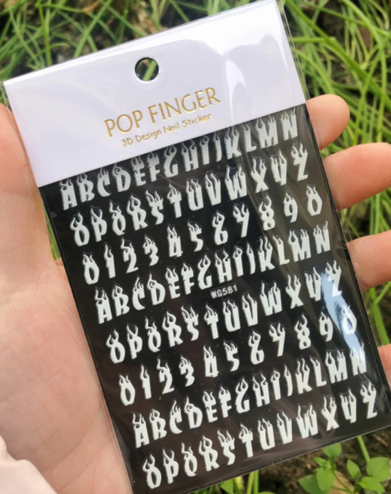 Nail Art Stickers Alphabet Sticker Letter Stickers Transfers Black Old English Font Letter Goth Gothic Nail Sticker Decoration