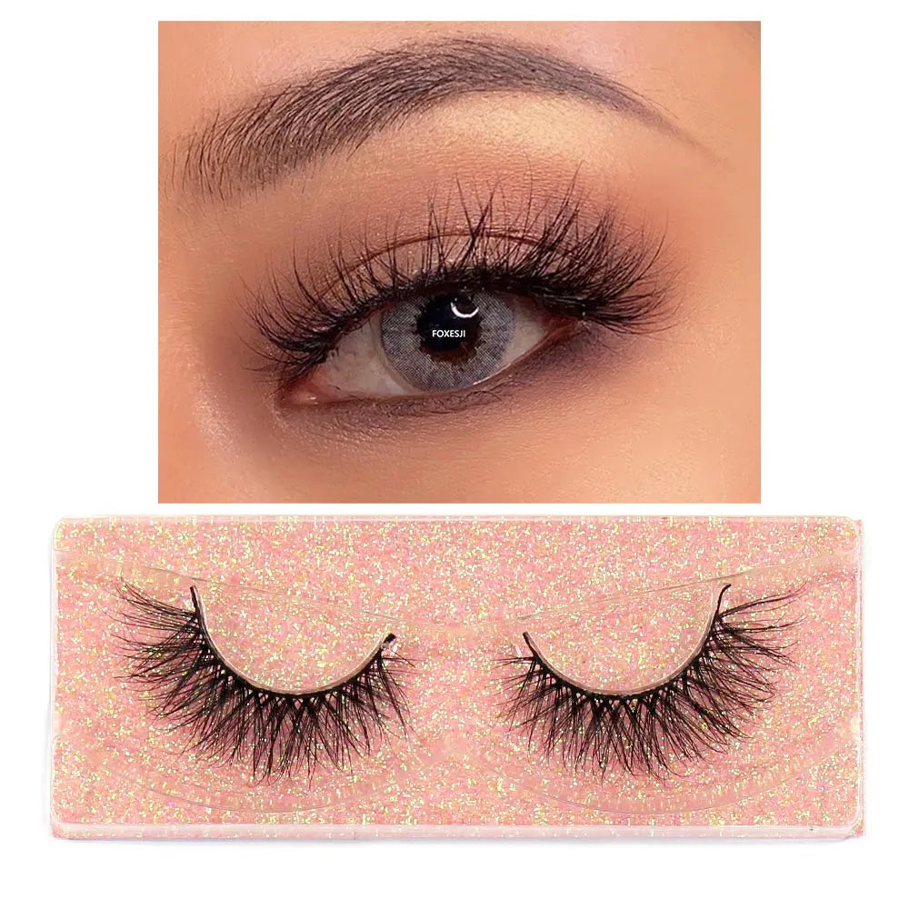 FOXESJI False Eyelashes 3D Mink Eye Lashes Strip Fluffy Dramatic Thick Cross Mink Eyelashes Soft Wispy Fake Eyelashes Extension