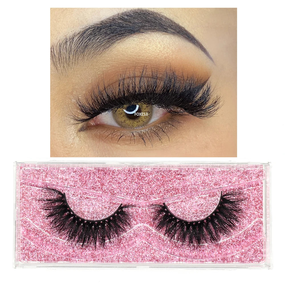 FOXESJI Mink Eye Lashes Fluffy Dramatic Wispy Cross False Eyelashes Strip Lashes Extension Natural Soft 3D Mink Eyelashes Makeup