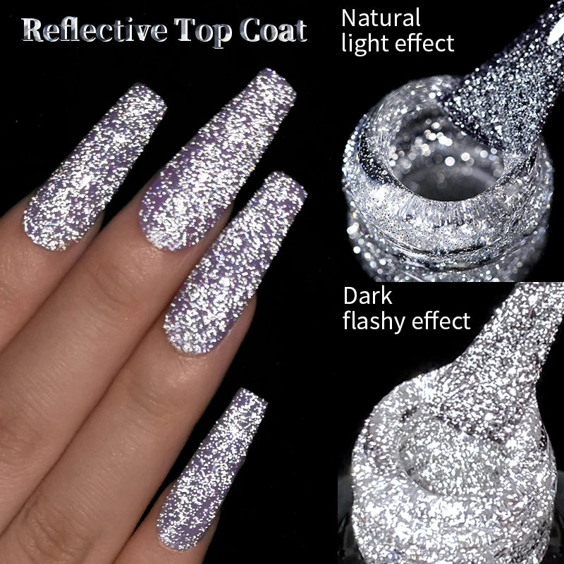 LILYCUTE 7ML Black Silver Red Reflective Glitter Gel Nail Polish Sparkling French Soak Off Long Lasting Manicure Nails Art Gel