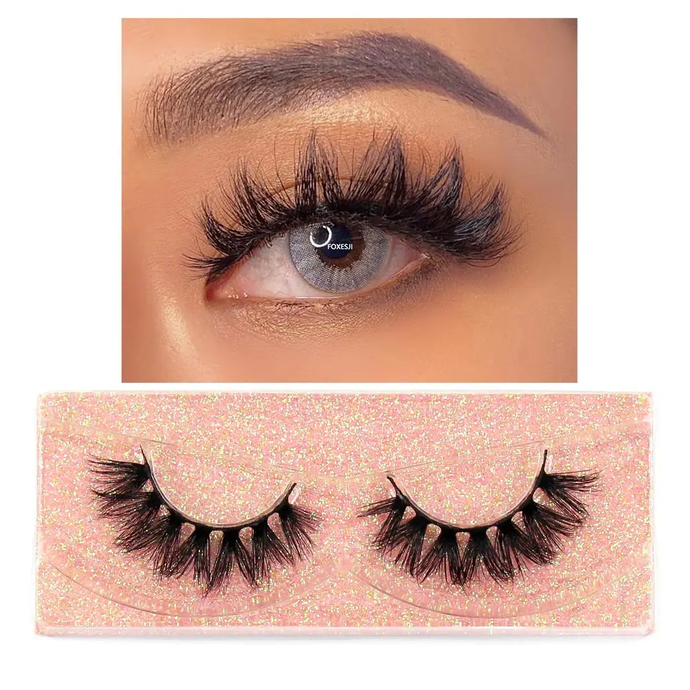 FOXESJI False Eyelashes 3D Mink Eye Lashes Strip Fluffy Dramatic Thick Cross Mink Eyelashes Soft Wispy Fake Eyelashes Extension