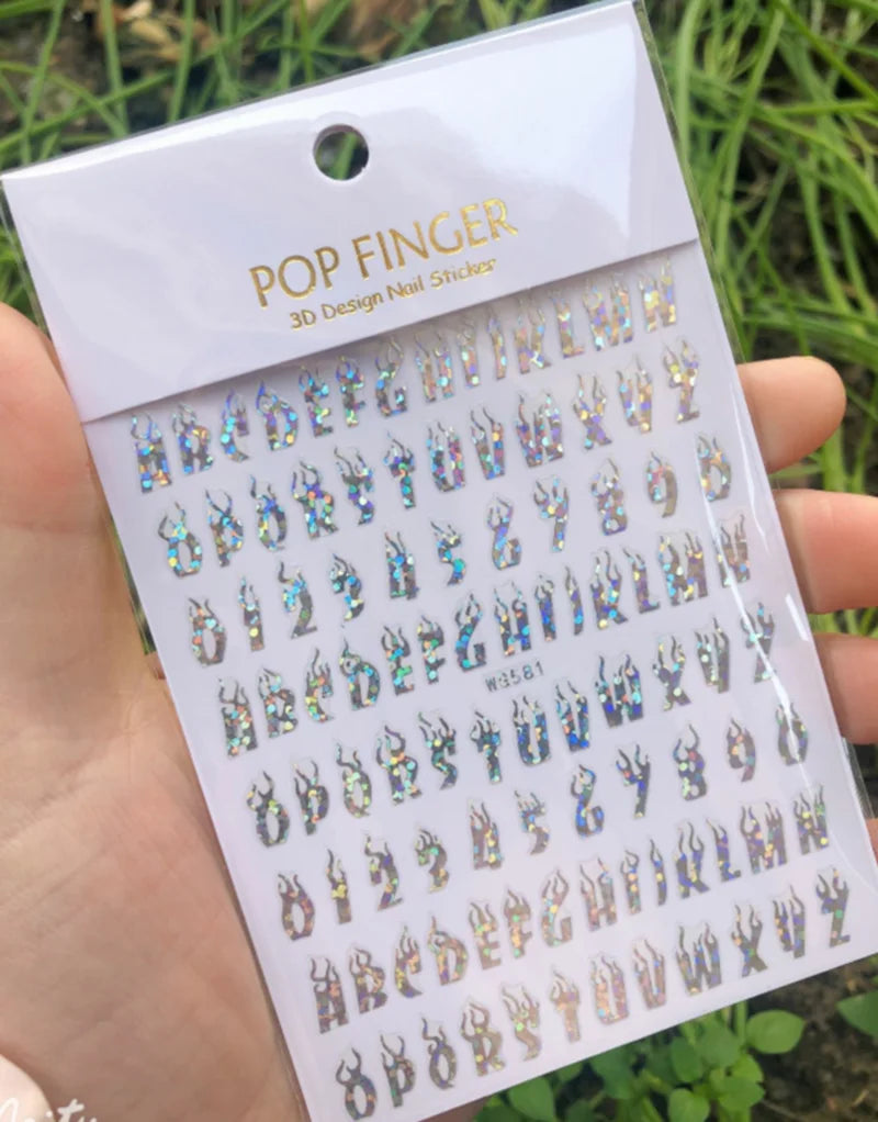 Nail Art Stickers Alphabet Sticker Letter Stickers Transfers Black Old English Font Letter Goth Gothic Nail Sticker Decoration