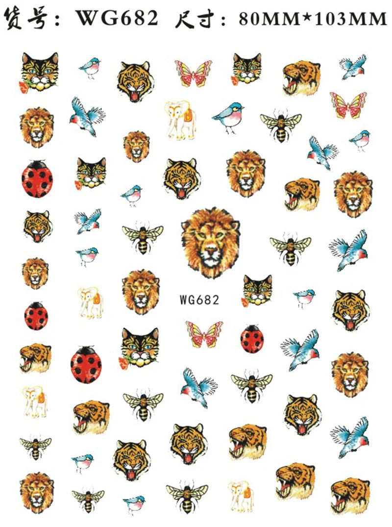 Nail Sticker Snake  Dragon Butterfly Black Multicolor Decals Nail Art Tattoo Slider Water Transfer Letter Nails Art Decoration
