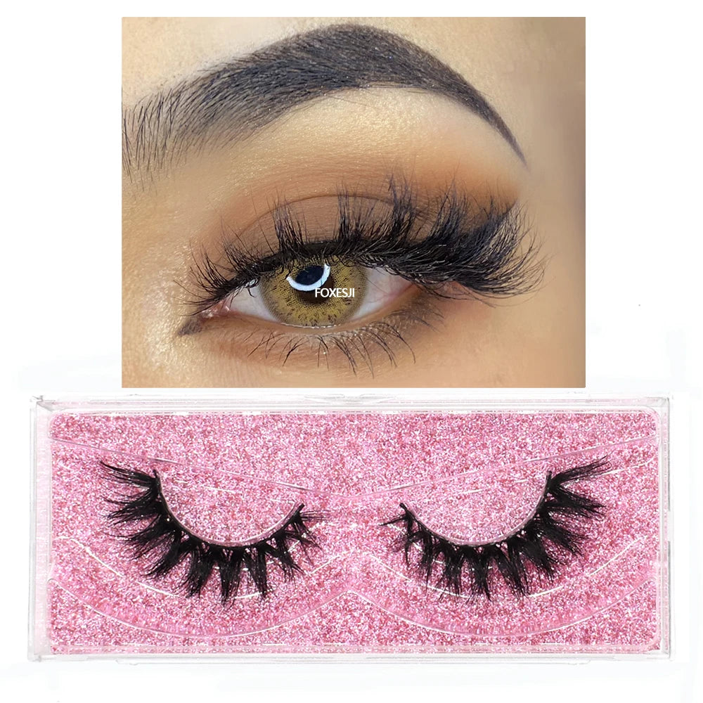 FOXESJI False Eyelashes 3D Mink Eye Lashes Strip Fluffy Dramatic Thick Cross Mink Eyelashes Soft Wispy Fake Eyelashes Extension