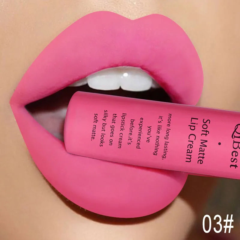 QIBEST Matte Liquid Lipstick Sexy Red Black Nude Lipgloss Waterproof Long Lasting Velvet Lip Gloss Makeup Lip Stain Tint 34Color