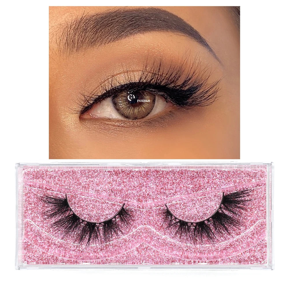 FOXESJI Mink Eye Lashes Fluffy Dramatic Wispy Cross False Eyelashes Strip Lashes Extension Natural Soft 3D Mink Eyelashes Makeup