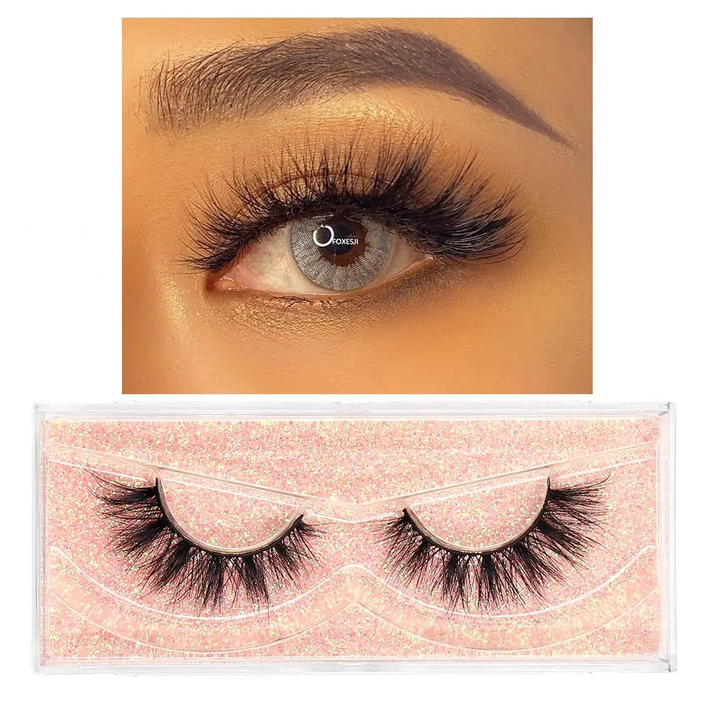 FOXESJI Mink Eye Lashes Fluffy Dramatic Wispy Cross False Eyelashes Strip Lashes Extension Natural Soft 3D Mink Eyelashes Makeup