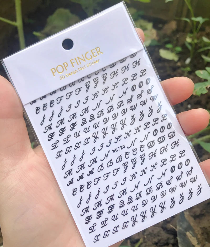 Nail Art Stickers Alphabet Sticker Letter Stickers Transfers Black Old English Font Letter Goth Gothic Nail Sticker Decoration