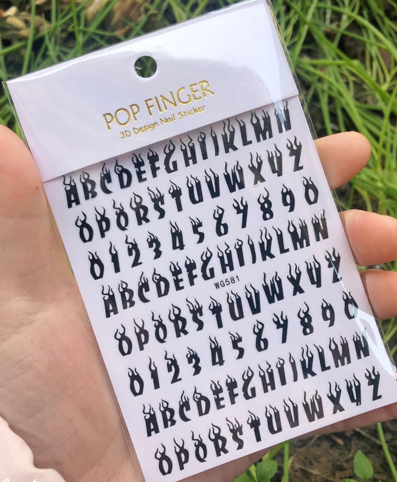 Nail Art Stickers Alphabet Sticker Letter Stickers Transfers Black Old English Font Letter Goth Gothic Nail Sticker Decoration