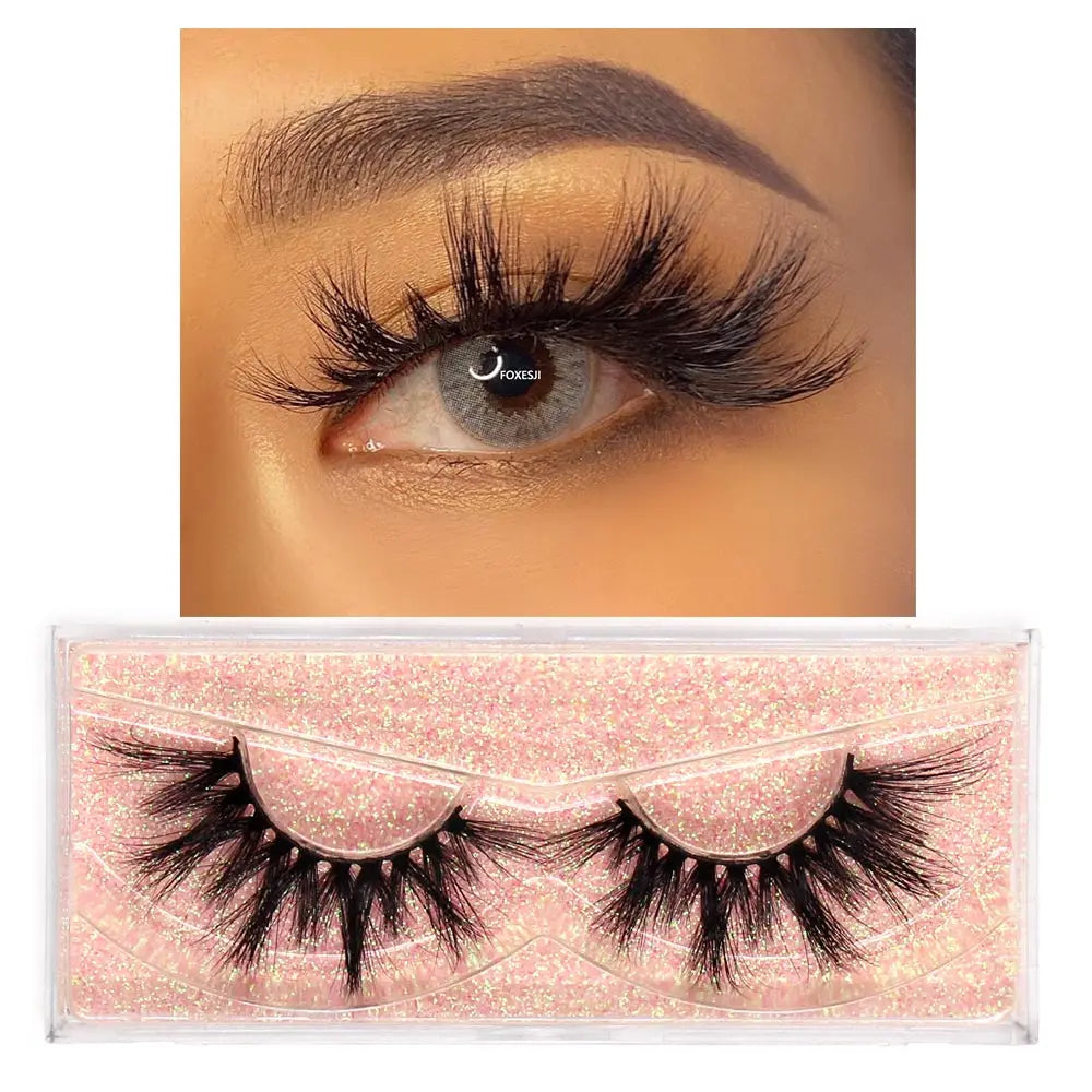 FOXESJI Mink Eye Lashes Fluffy Dramatic Wispy Cross False Eyelashes Strip Lashes Extension Natural Soft 3D Mink Eyelashes Makeup