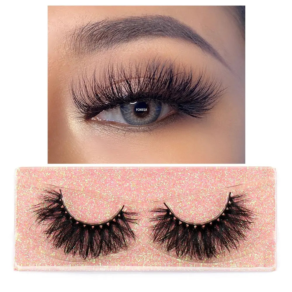 FOXESJI Mink Eye Lashes Fluffy Dramatic Wispy Cross False Eyelashes Strip Lashes Extension Natural Soft 3D Mink Eyelashes Makeup