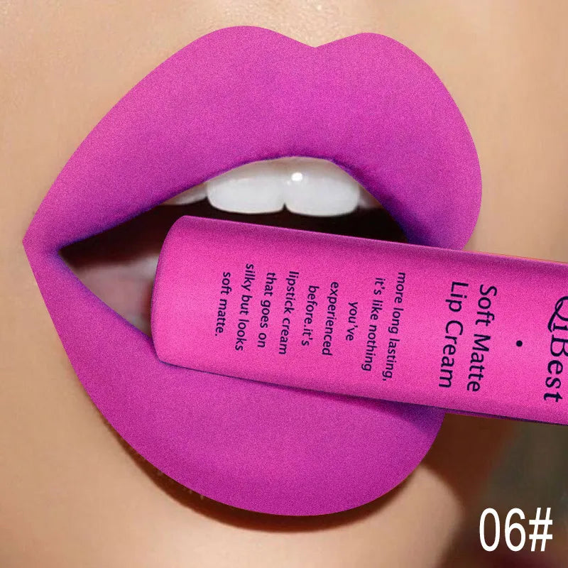 QIBEST Matte Liquid Lipstick Sexy Red Black Nude Lipgloss Waterproof Long Lasting Velvet Lip Gloss Makeup Lip Stain Tint 34Color