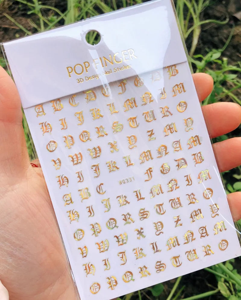 Nail Art Stickers Alphabet Sticker Letter Stickers Transfers Black Old English Font Letter Goth Gothic Nail Sticker Decoration