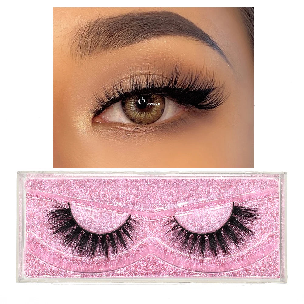 FOXESJI Mink Eye Lashes Fluffy Dramatic Wispy Cross False Eyelashes Strip Lashes Extension Natural Soft 3D Mink Eyelashes Makeup