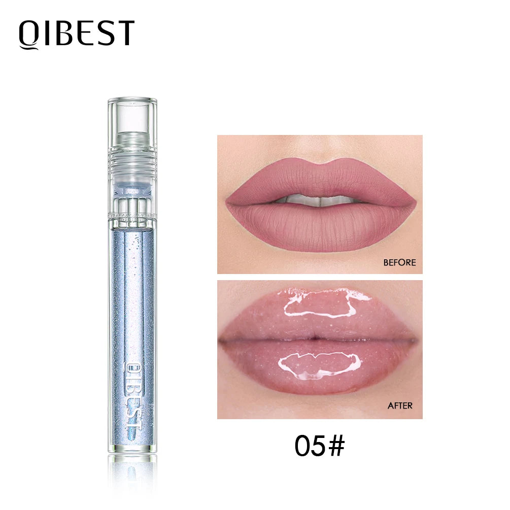QIBEST Moisturizer Plumper Lip Gloss Long Lasting Transparent Lipgloss Base Watery Luster Glossy Lip Tint Waterproof Lips Makeup