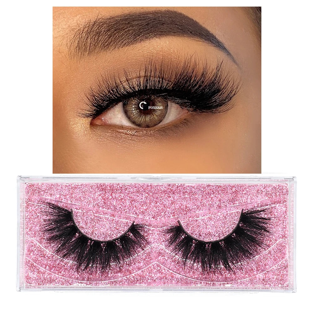 FOXESJI Mink Eye Lashes Fluffy Dramatic Wispy Cross False Eyelashes Strip Lashes Extension Natural Soft 3D Mink Eyelashes Makeup