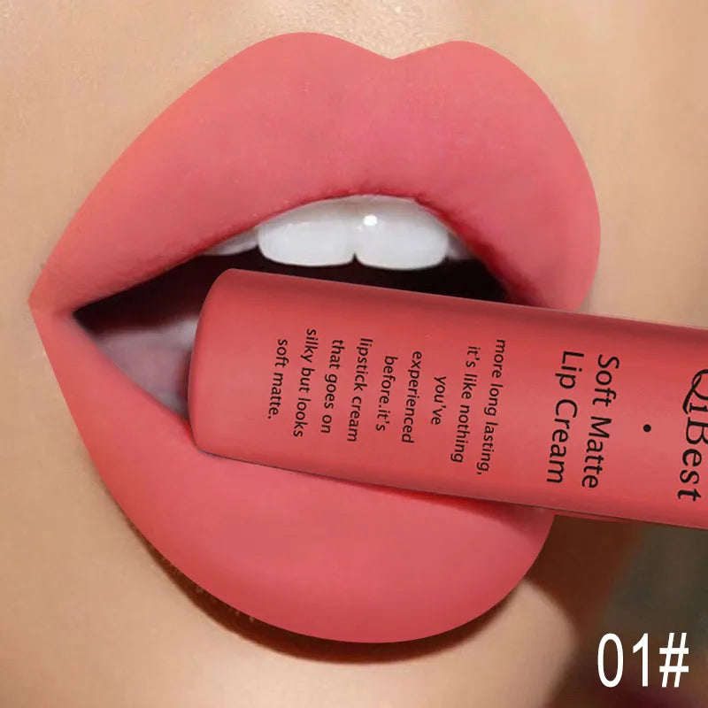QIBEST Matte Liquid Lipstick Sexy Red Black Nude Lipgloss Waterproof Long Lasting Velvet Lip Gloss Makeup Lip Stain Tint 34Color