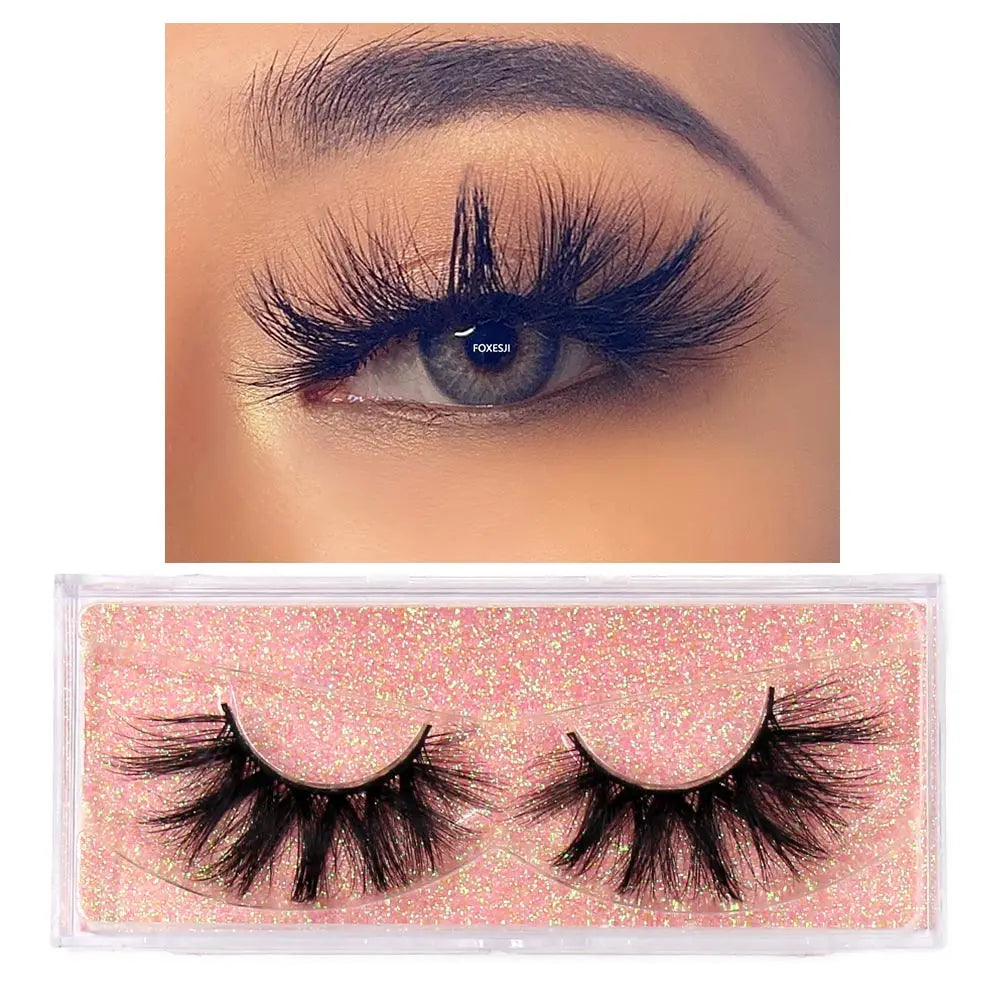 FOXESJI False Eyelashes 3D Mink Eye Lashes Strip Fluffy Dramatic Thick Cross Mink Eyelashes Soft Wispy Fake Eyelashes Extension