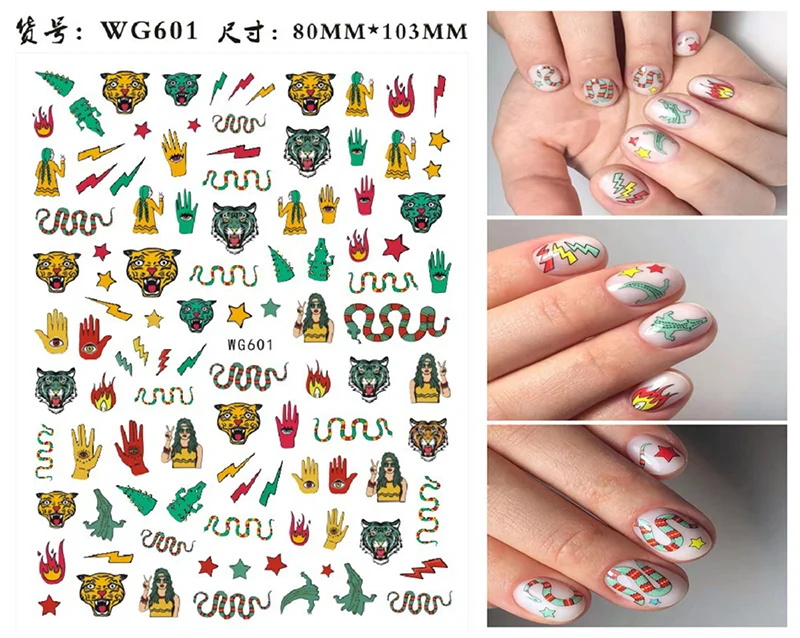 Nail Sticker Snake  Dragon Butterfly Black Multicolor Decals Nail Art Tattoo Slider Water Transfer Letter Nails Art Decoration