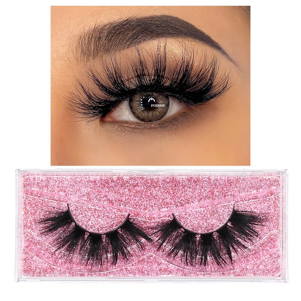 FOXESJI False Eyelashes 3D Mink Eye Lashes Strip Fluffy Dramatic Thick Cross Mink Eyelashes Soft Wispy Fake Eyelashes Extension