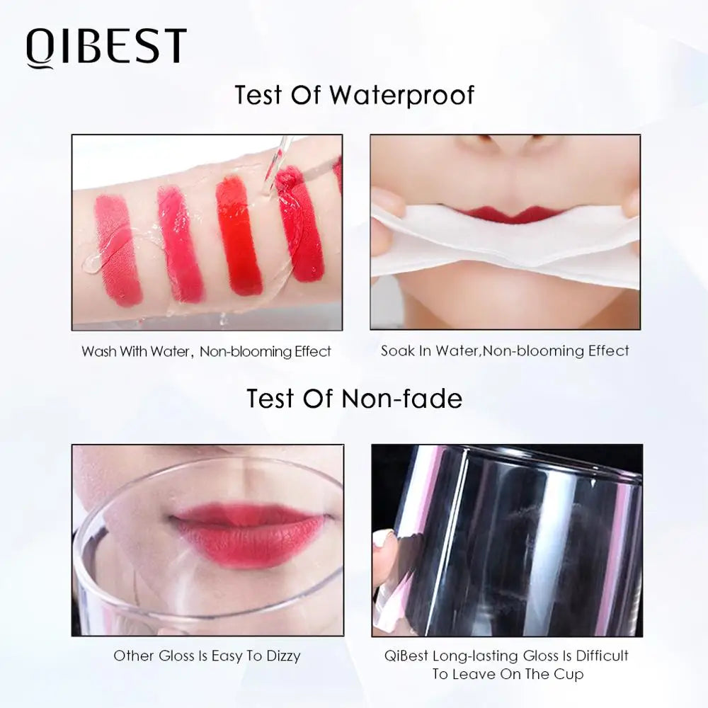 QIBEST Matte Liquid Lipstick Sexy Red Black Nude Lipgloss Waterproof Long Lasting Velvet Lip Gloss Makeup Lip Stain Tint 34Color