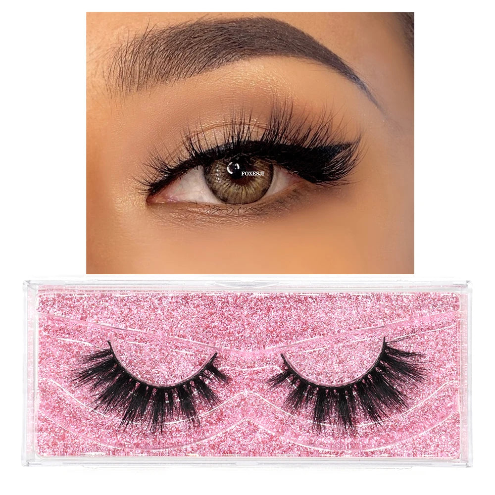 FOXESJI Mink Eye Lashes Fluffy Dramatic Wispy Cross False Eyelashes Strip Lashes Extension Natural Soft 3D Mink Eyelashes Makeup