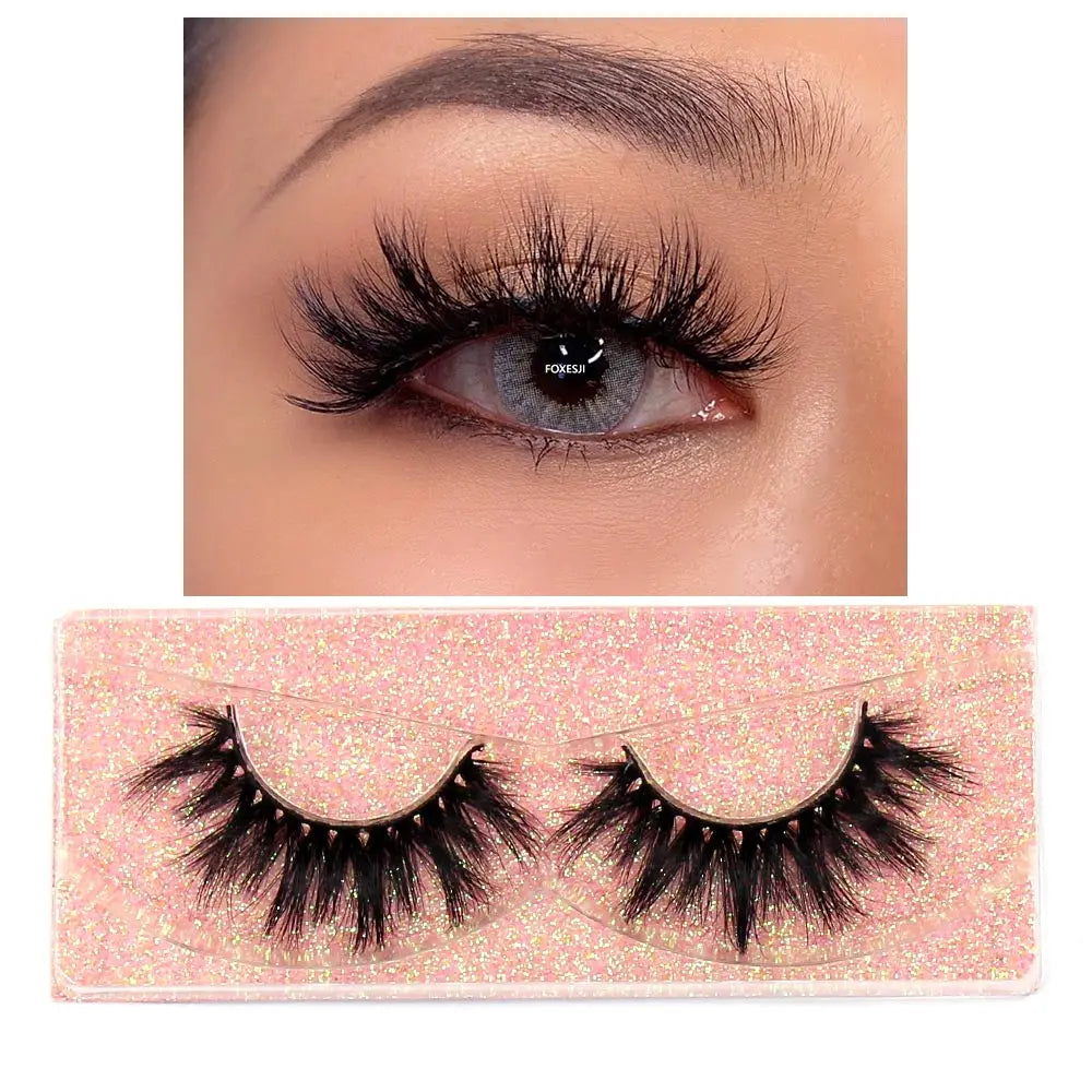 FOXESJI False Eyelashes 3D Mink Eye Lashes Strip Fluffy Dramatic Thick Cross Mink Eyelashes Soft Wispy Fake Eyelashes Extension