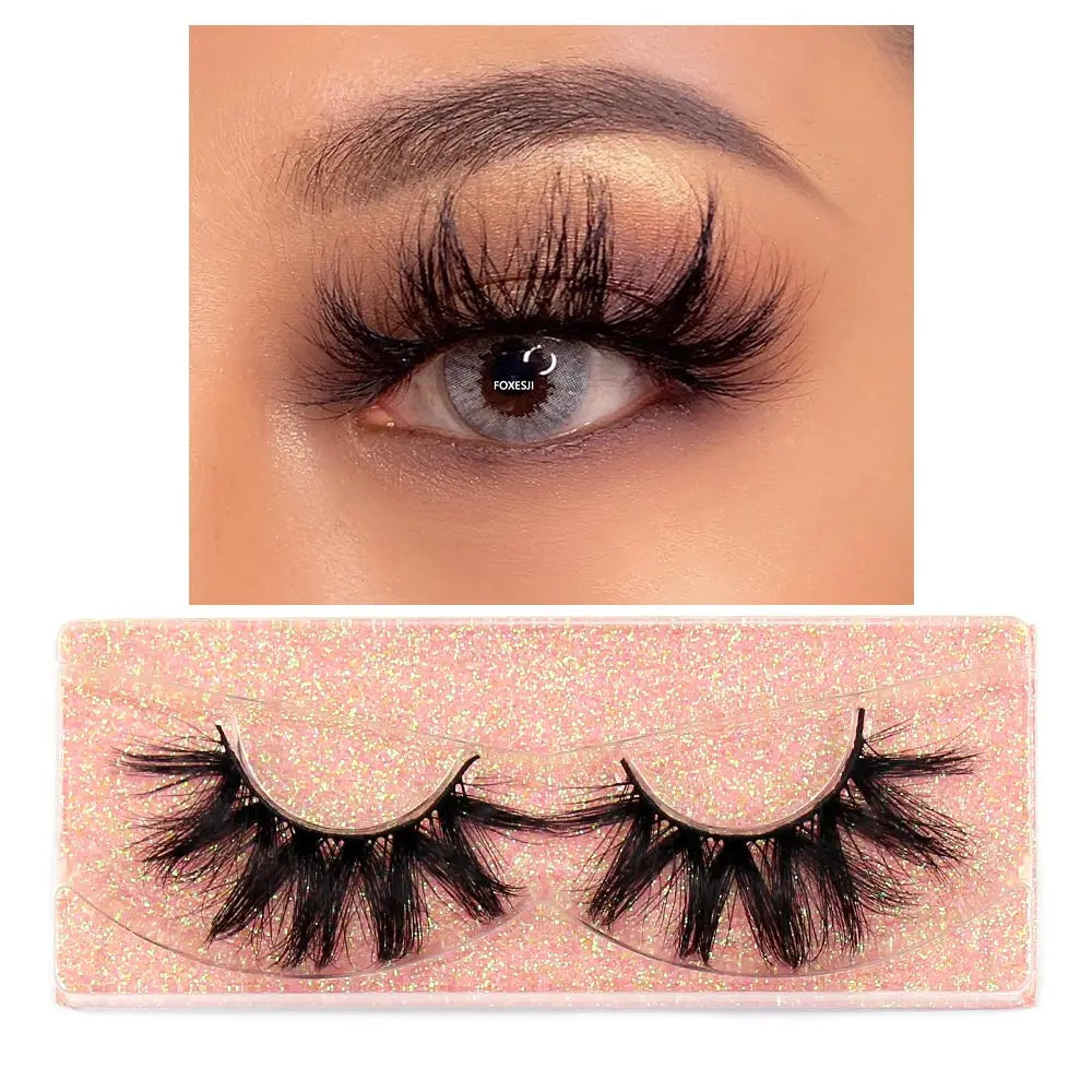 FOXESJI False Eyelashes 3D Mink Eye Lashes Strip Fluffy Dramatic Thick Cross Mink Eyelashes Soft Wispy Fake Eyelashes Extension