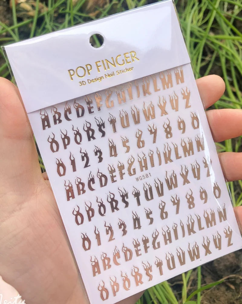 Nail Art Stickers Alphabet Sticker Letter Stickers Transfers Black Old English Font Letter Goth Gothic Nail Sticker Decoration