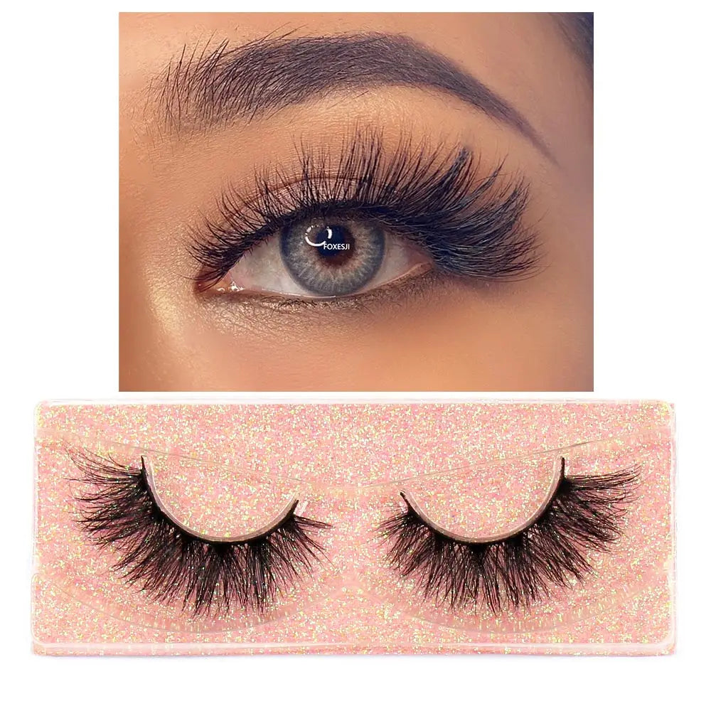 FOXESJI Mink Eye Lashes Fluffy Dramatic Wispy Cross False Eyelashes Strip Lashes Extension Natural Soft 3D Mink Eyelashes Makeup
