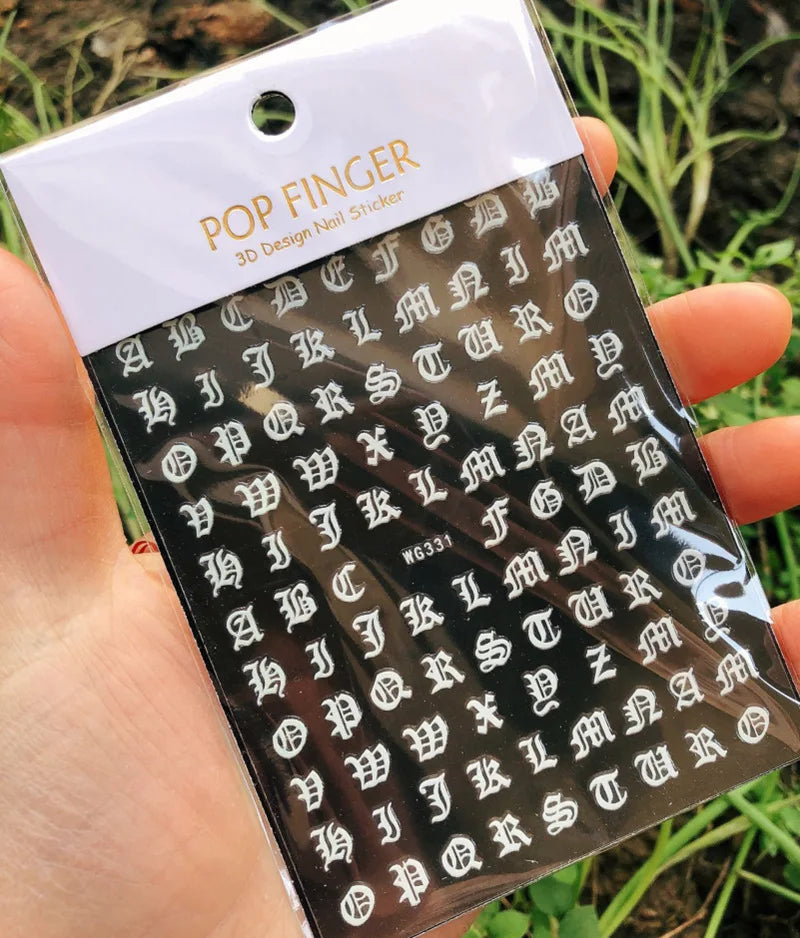 Nail Art Stickers Alphabet Sticker Letter Stickers Transfers Black Old English Font Letter Goth Gothic Nail Sticker Decoration