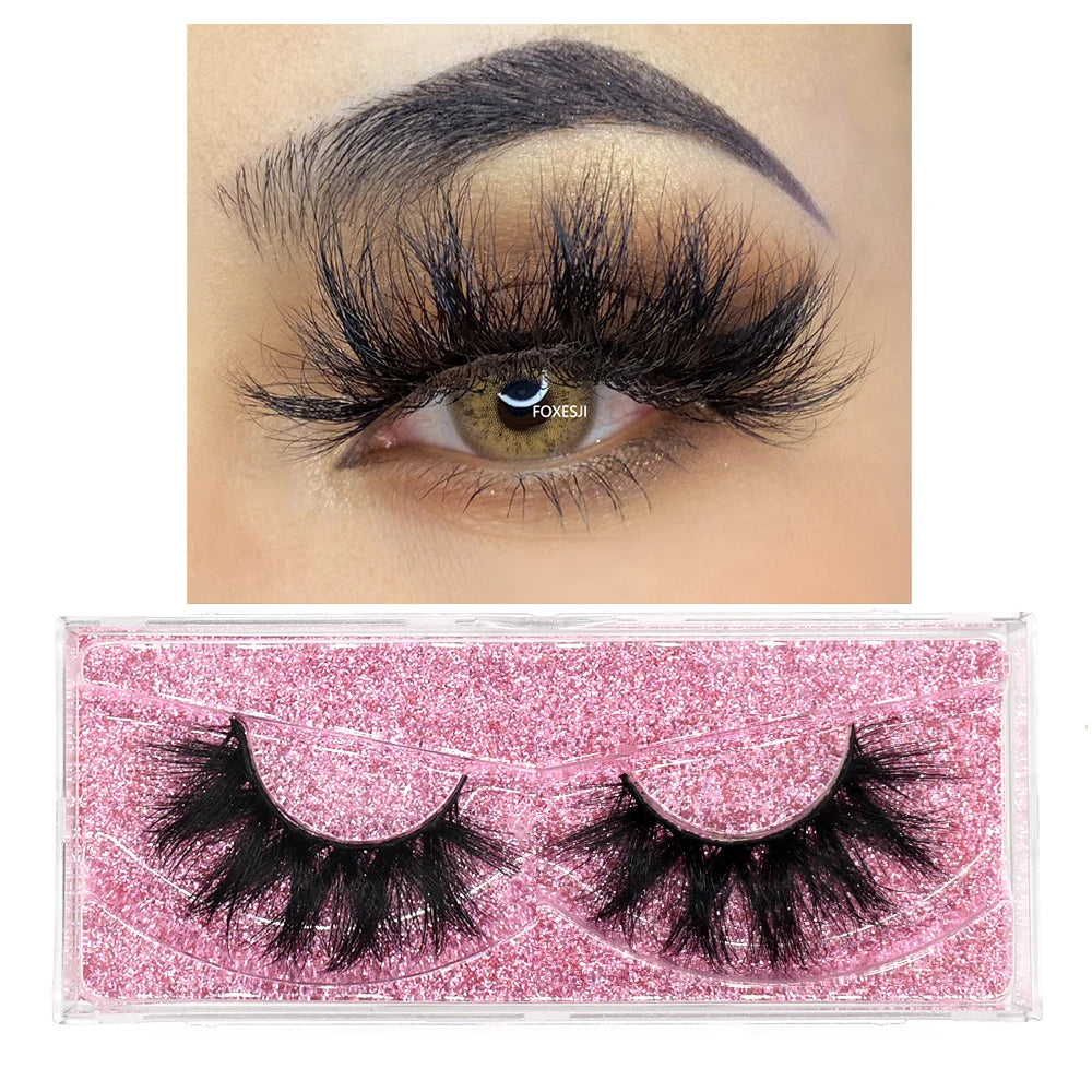 FOXESJI False Eyelashes 3D Mink Eye Lashes Strip Fluffy Dramatic Thick Cross Mink Eyelashes Soft Wispy Fake Eyelashes Extension
