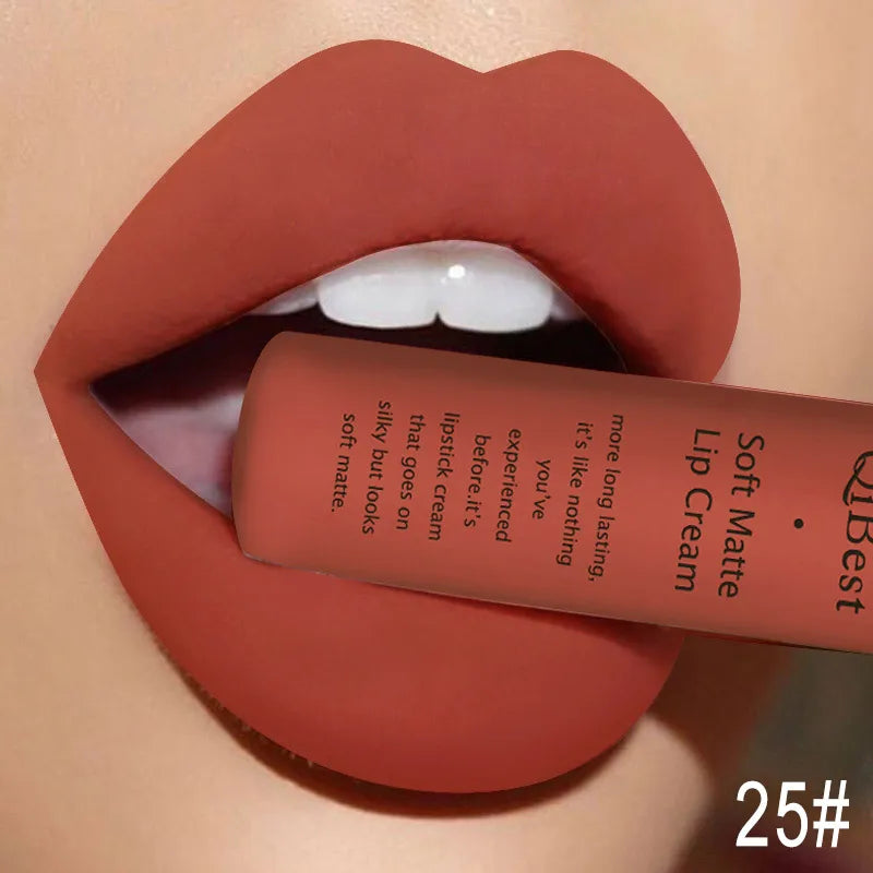 QIBEST Matte Liquid Lipstick Sexy Red Black Nude Lipgloss Waterproof Long Lasting Velvet Lip Gloss Makeup Lip Stain Tint 34Color
